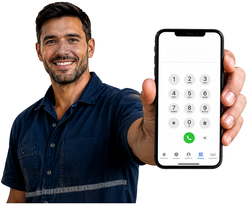 Prospect Blocked Drains plumber holding a phone — call 1300 261 965