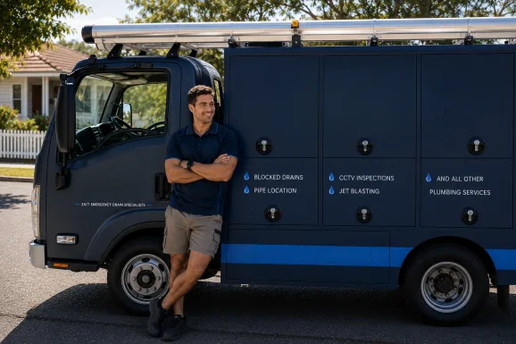 Our plumber with the service van on a Prospect job